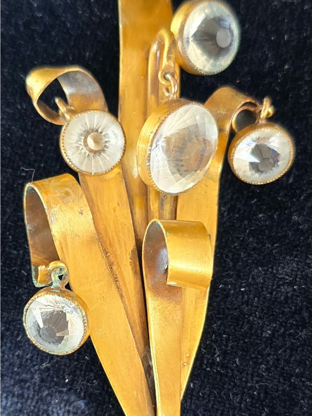 Rare Vintage 1940s Joseff of Hollywood Russian Gold Floral Spray Brooch Dangles